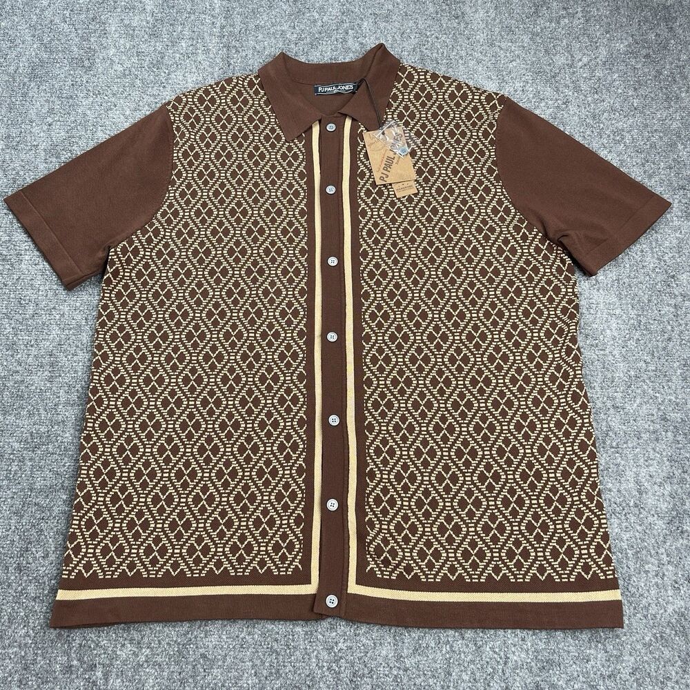 PJ Paul Jones Shirt Mens 2XL Retro 70s Style Button Down Knit Cardigan NEW W Tag